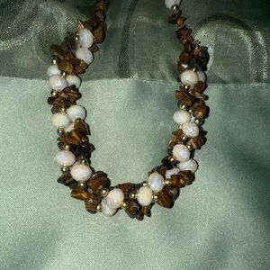 Elegant Brown and White Beaded Necklace
